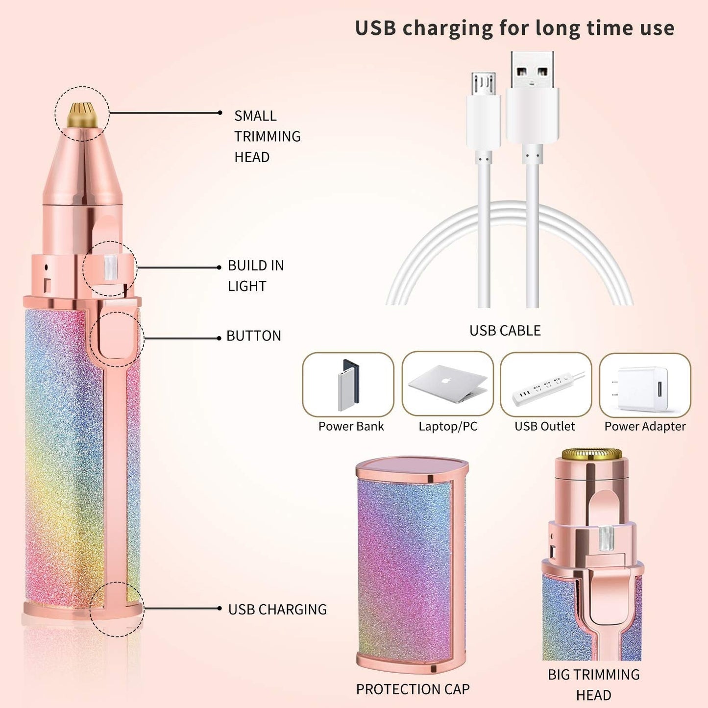2-in-1 Electric Eyebrow Trimmer & Upper Lip Hair Razor for Women | USB Rechargeable