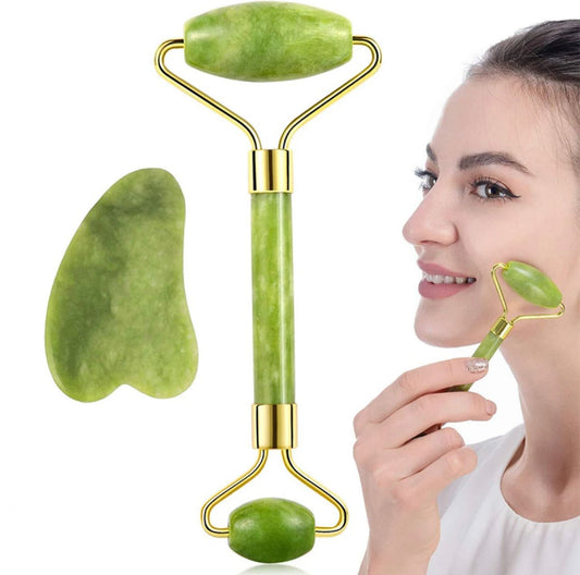 Jade Roller for Face with Gua Sha Tool | Anti-Aging Facial Massager & Skin Sculpting Kit