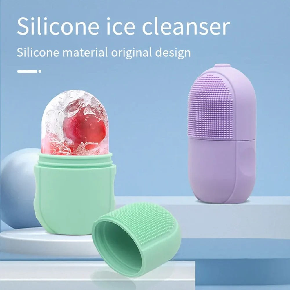 Silicone Ice Roller for Face & Dual-Action Facial Cleansing Scrub (Random Color)
