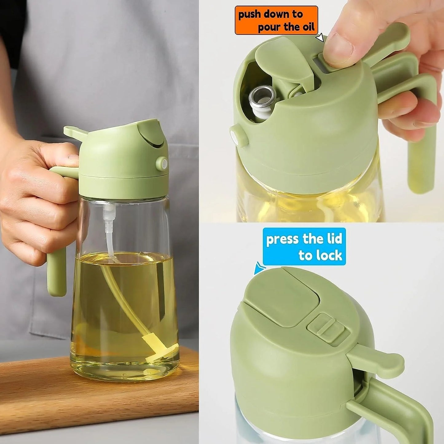 2-in-1 Glass Oil Sprayer & Dispenser Bottle (470ml) – Leak-Proof Mist Spray for Cooking, Baking & Air Fryer