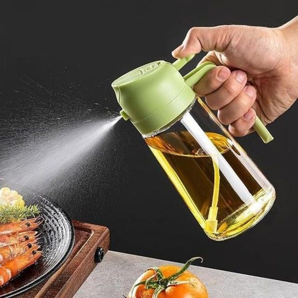 2-in-1 Glass Oil Sprayer & Dispenser Bottle (470ml) – Leak-Proof Mist Spray for Cooking, Baking & Air Fryer