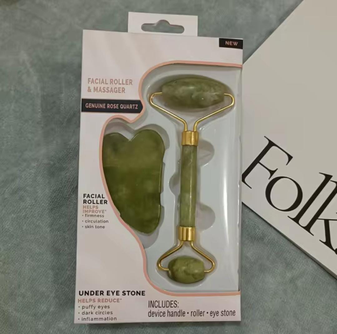 Jade Roller for Face with Gua Sha Tool | Anti-Aging Facial Massager & Skin Sculpting Kit